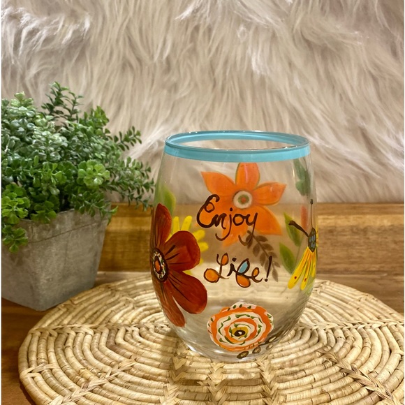 Set of 4 Field of Flowers Stemless Glass by Cypress Hand Painted - Picture 2 of 6